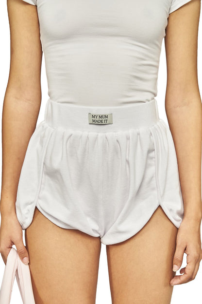 High Elastic Waist Dolphin Shorts in White