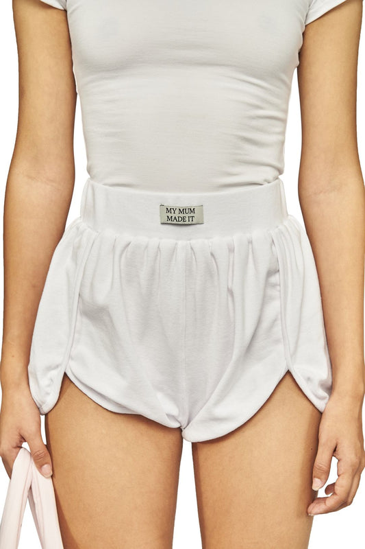 High Elastic Waist Dolphin Shorts in White