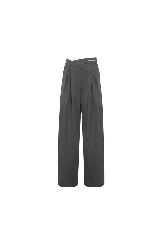 MISALIGNED STRAIGHT LEG TAILORED SUIT PANTS GREY