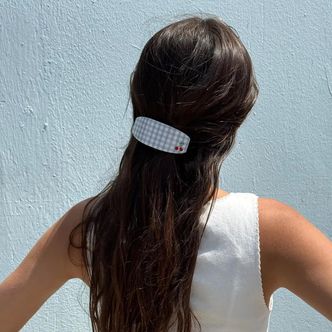 Ponytail Barrette in Blue Cherry Picnic